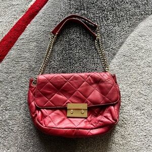 Michael Kors Red Quilted Sloan Wallet Chain Crossbody Purse